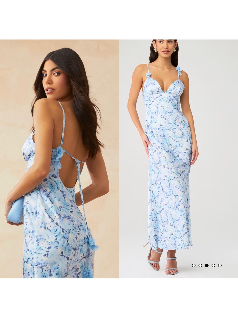 For Love and Lemons Huda Blue Floral Slip Maxi Dress with Tie Back - Picture 5 of 13